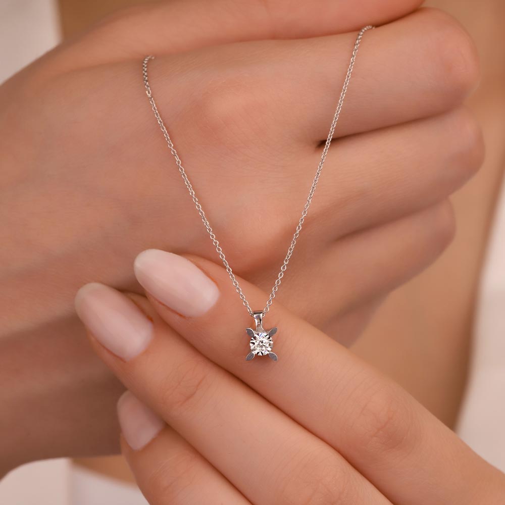 0,05 Karat Laboratuvar Pırlantalı Tektaş Kolye - FP04076