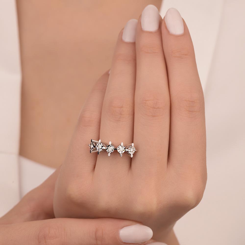 0.15 Karat Laboratuvar Pırlanta Kalem İşlemeli Beştaş Yüzük - FP10643