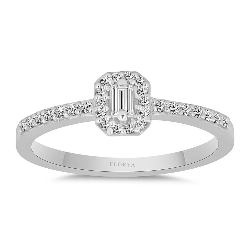 0.19 Karat Laboratuvar Pırlanta Halo Baget Tektaş Yüzük - FP00310