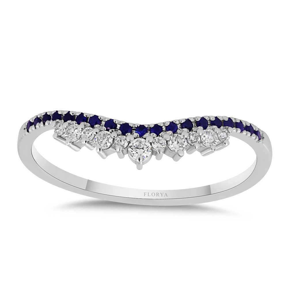 Tamtur Yüzükler 0.25 Karat Laboratuvar Pırlanta Özel Tasarım Safir Yarımtur Yüzük - FP03034