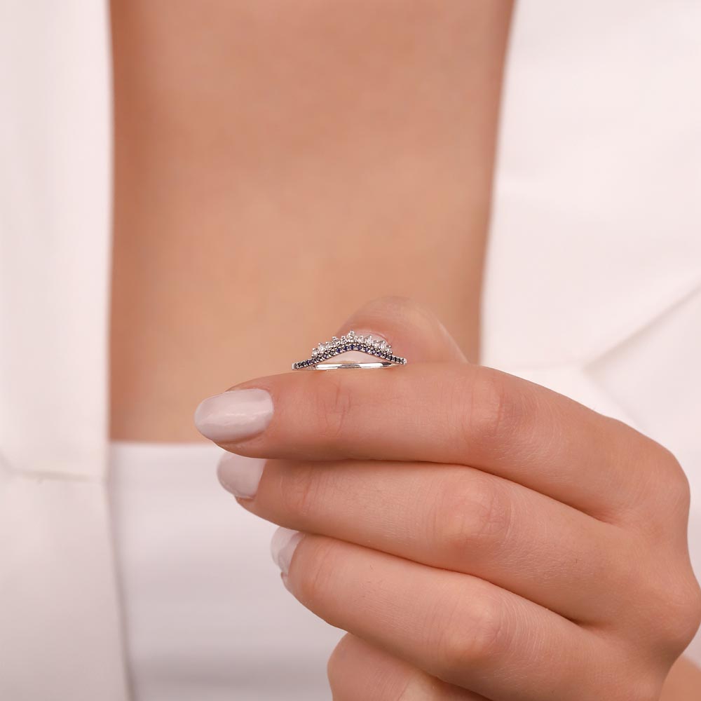 Tamtur Yüzükler 0.25 Karat Laboratuvar Pırlanta Özel Tasarım Safir Yarımtur Yüzük - FP03034