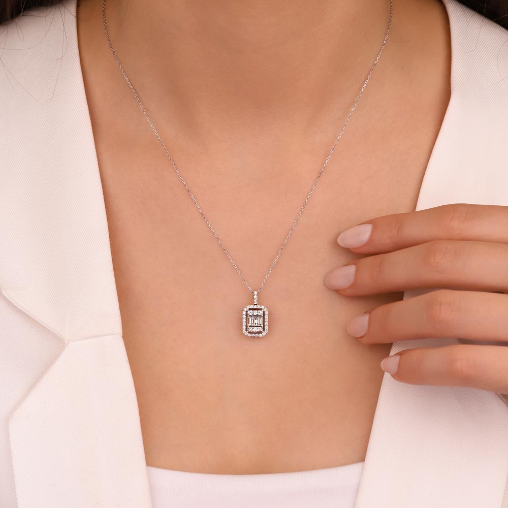 0,30 Karat Laboratuvar Pırlantalı Baget Taşlı Kolye - FP02587