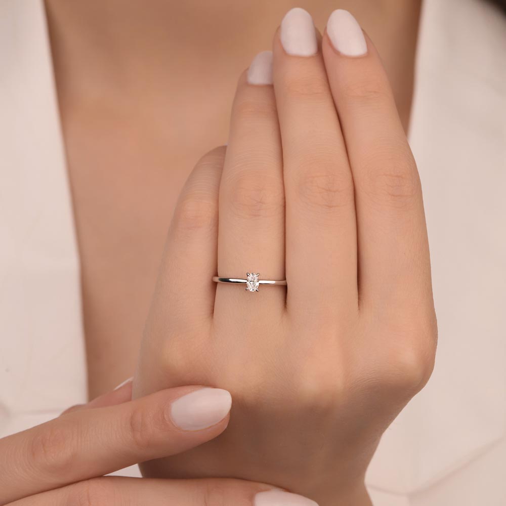 Tektaş Yüzükler 0,30 Karat Oval Kesim Laboratuvar Pırlanta Tiffany Forever Tektaş Yüzük - FP13178