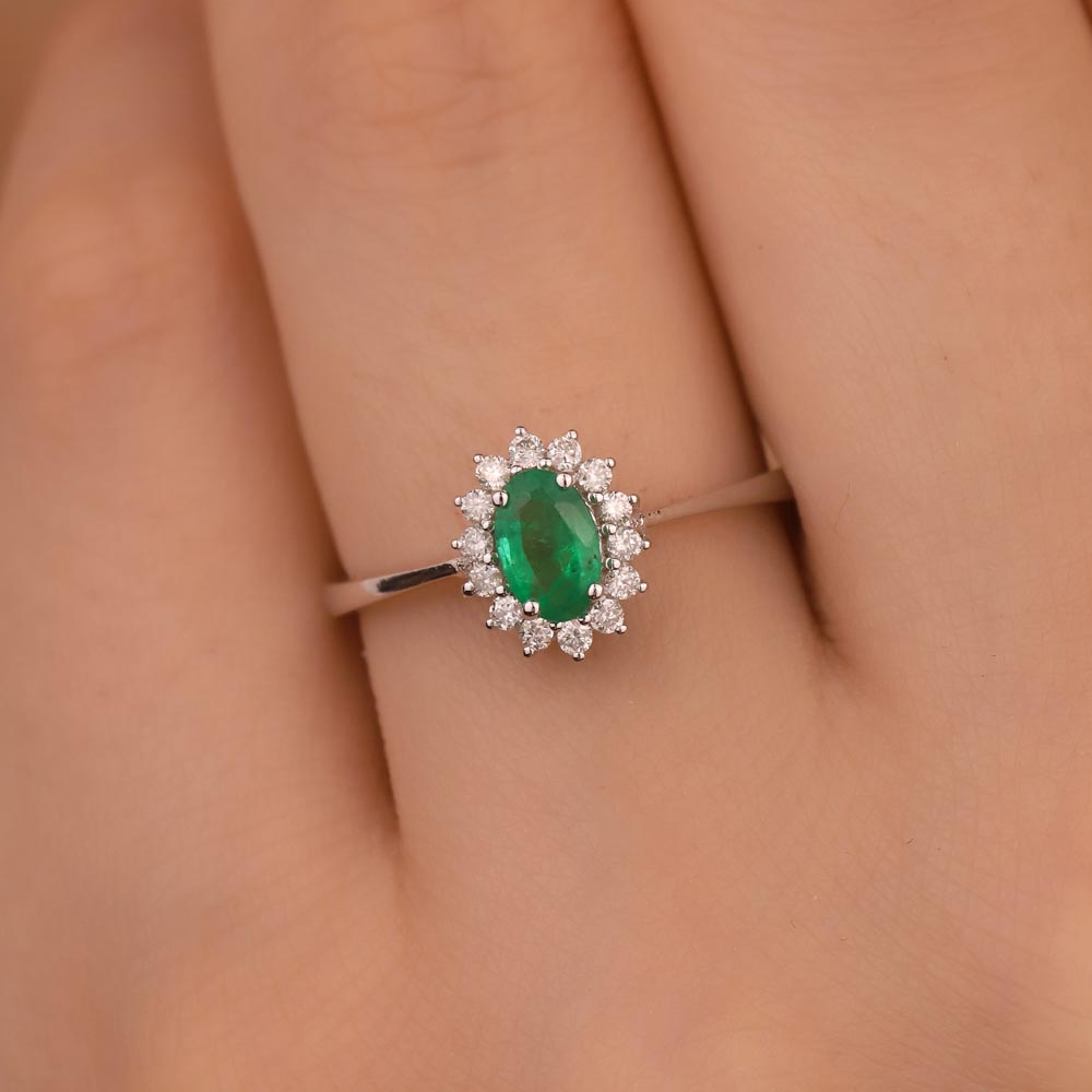 0,40 Karat Laboratuvar Pırlanta Oval Kesim Zümrüt Yüzük - FP03830