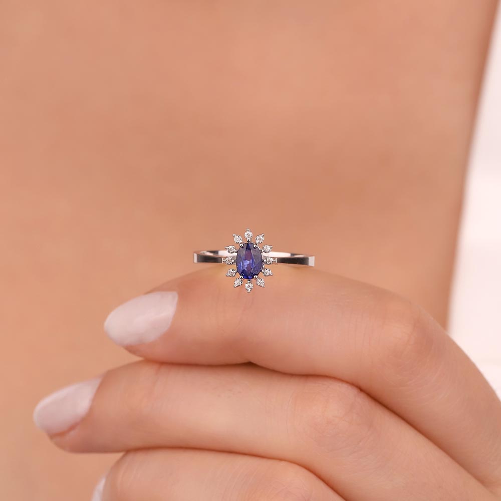 0,50 Karat Laboratuvar Pırlanta Oval Royale Safir Yüzük - FP10787