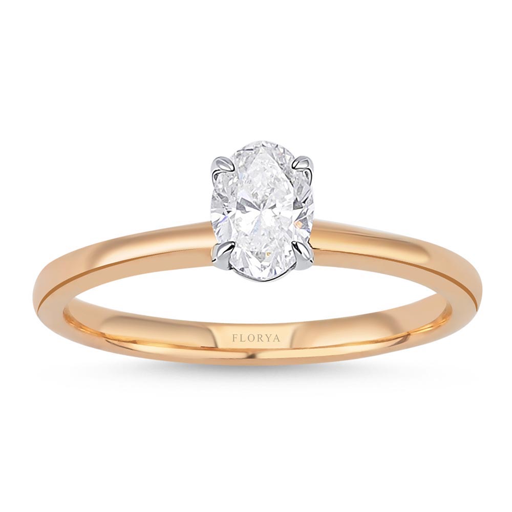 Tektaş Yüzükler 0,50 Karat Laboratuvar Pırlanta Tiffany Oval Tektaş Yüzük - FP00751
