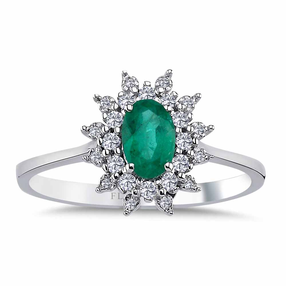 0,52 Karat Laboratuvar Pırlanta Oval Jasmine Zümrüt Yüzük - FP03508