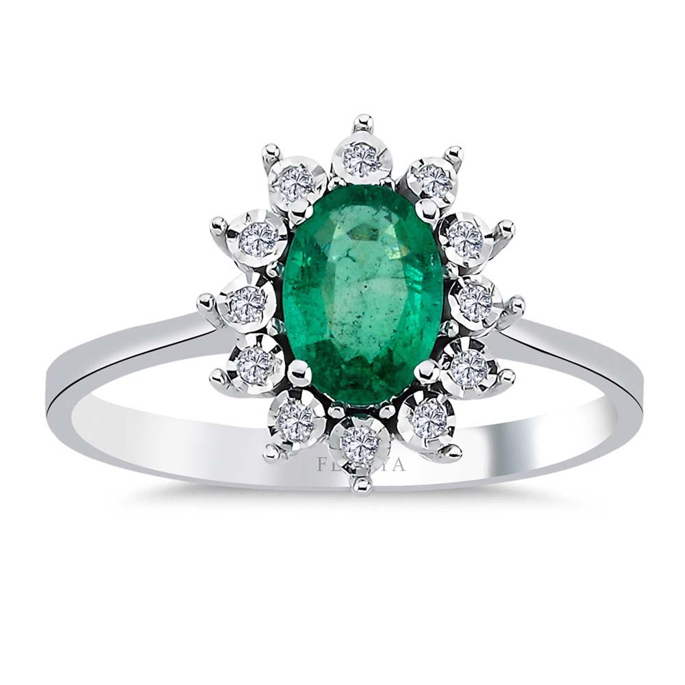 0,62 Karat Laboratuvar Pırlanta Oval Jasmine Zümrüt Yüzük - FP01181