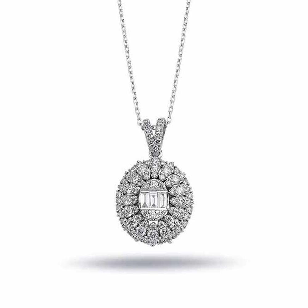 0,74 Karat Laboratuvar Pırlanta Özel Tasarım Oval Baget Kolye - FP05667