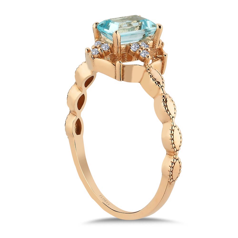0,75 Karat Laboratuvar Pırlanta Vintage Sky Blue Topaz Yüzük - FP09679