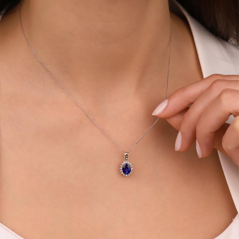 0,75 Karat Laboratuvar Pırlantalı Safir Taşlı Kolye - FP01063