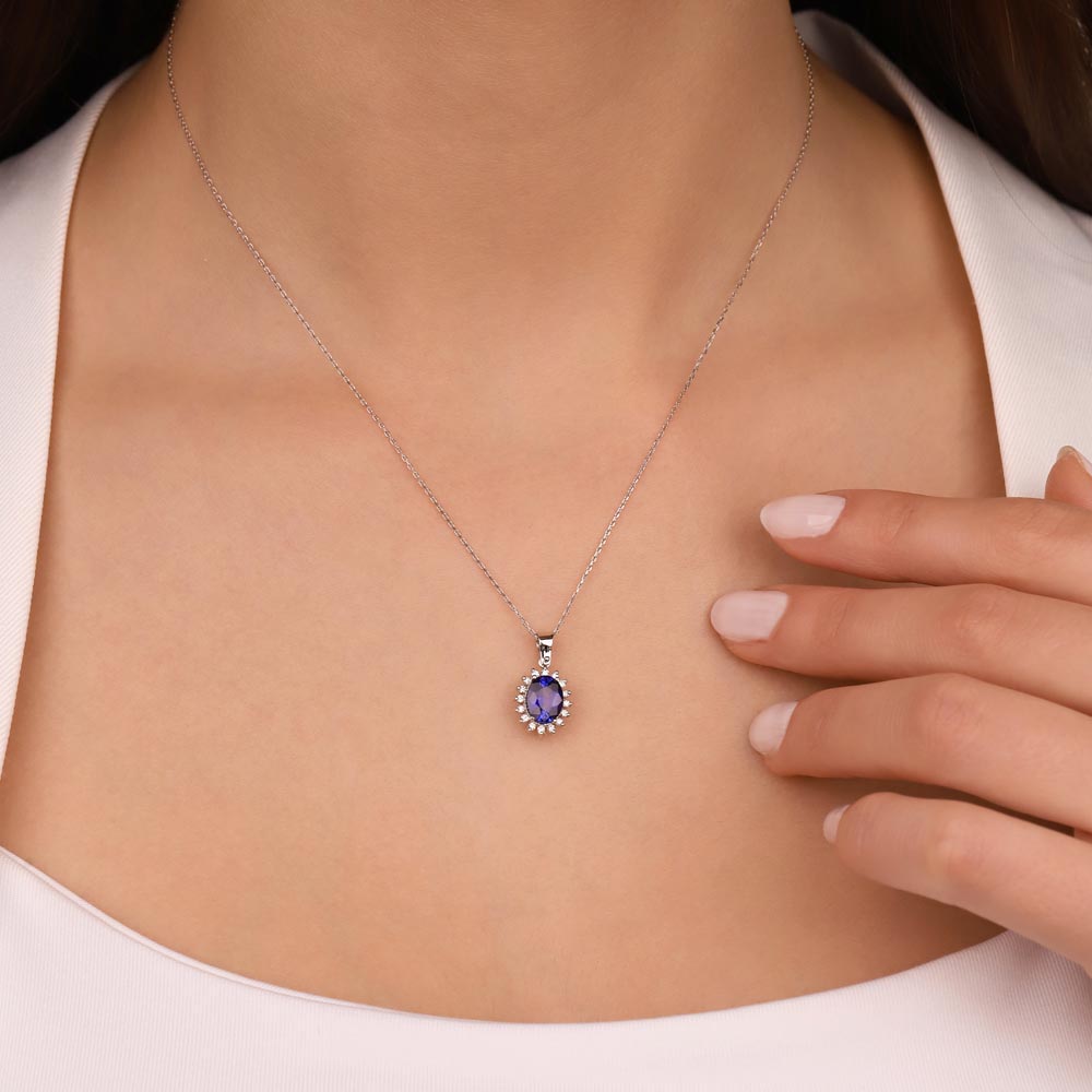 0,75 Karat Laboratuvar Pırlantalı Safir Taşlı Kolye - FP01063