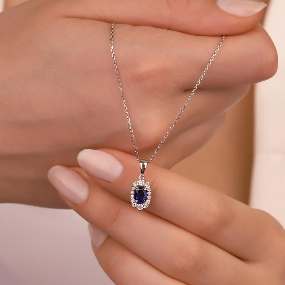 0,80 Karat Laboratuvar Pırlanta Ve Safir Kolye - FP07079