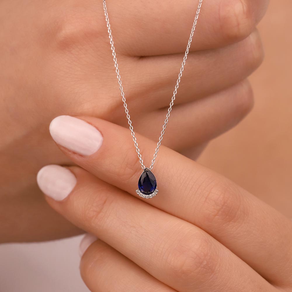 0,80 Karat Laboratuvar Pırlanta Ve Safir Kolye - FP12681