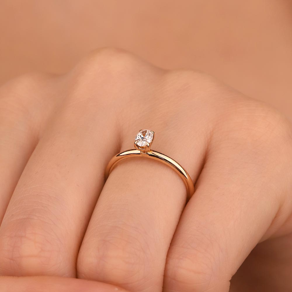 Tektaş Yüzükler 0,80 Karat Oval Kesim Tiffany Forever Rose Gold Tektaş Laboratuvar Pırlanta Yüzük - FP03769