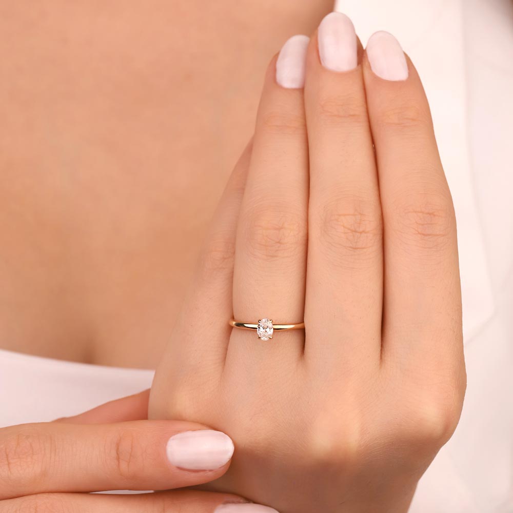 Tektaş Yüzükler 0,80 Karat Oval Kesim Tiffany Forever Rose Gold Tektaş Laboratuvar Pırlanta Yüzük - FP03769