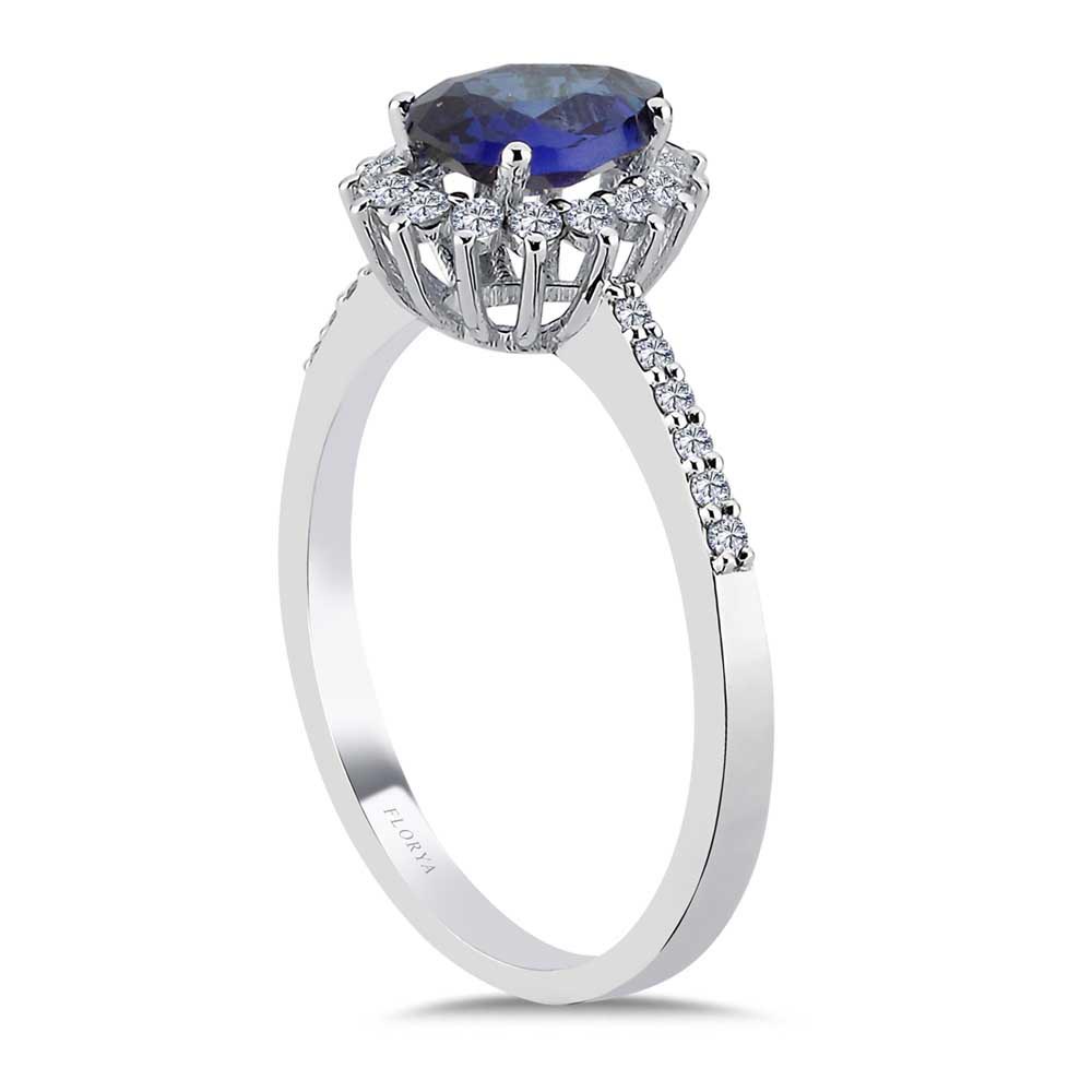 0,82 Karat Laboratuvar Pırlanta Damla Royale Safir Yüzük - FP09602