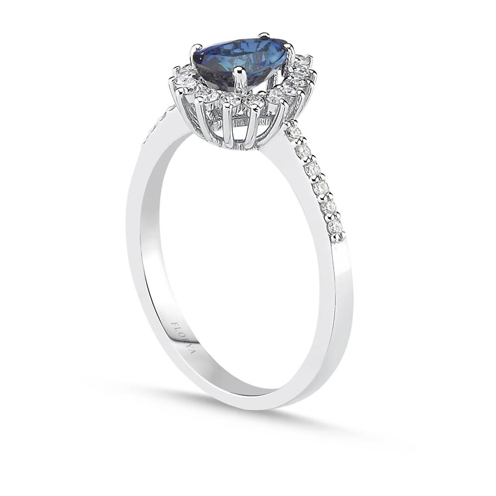 0,82 Karat Laboratuvar Pırlanta Damla Royale Safir Yüzük - FP09602