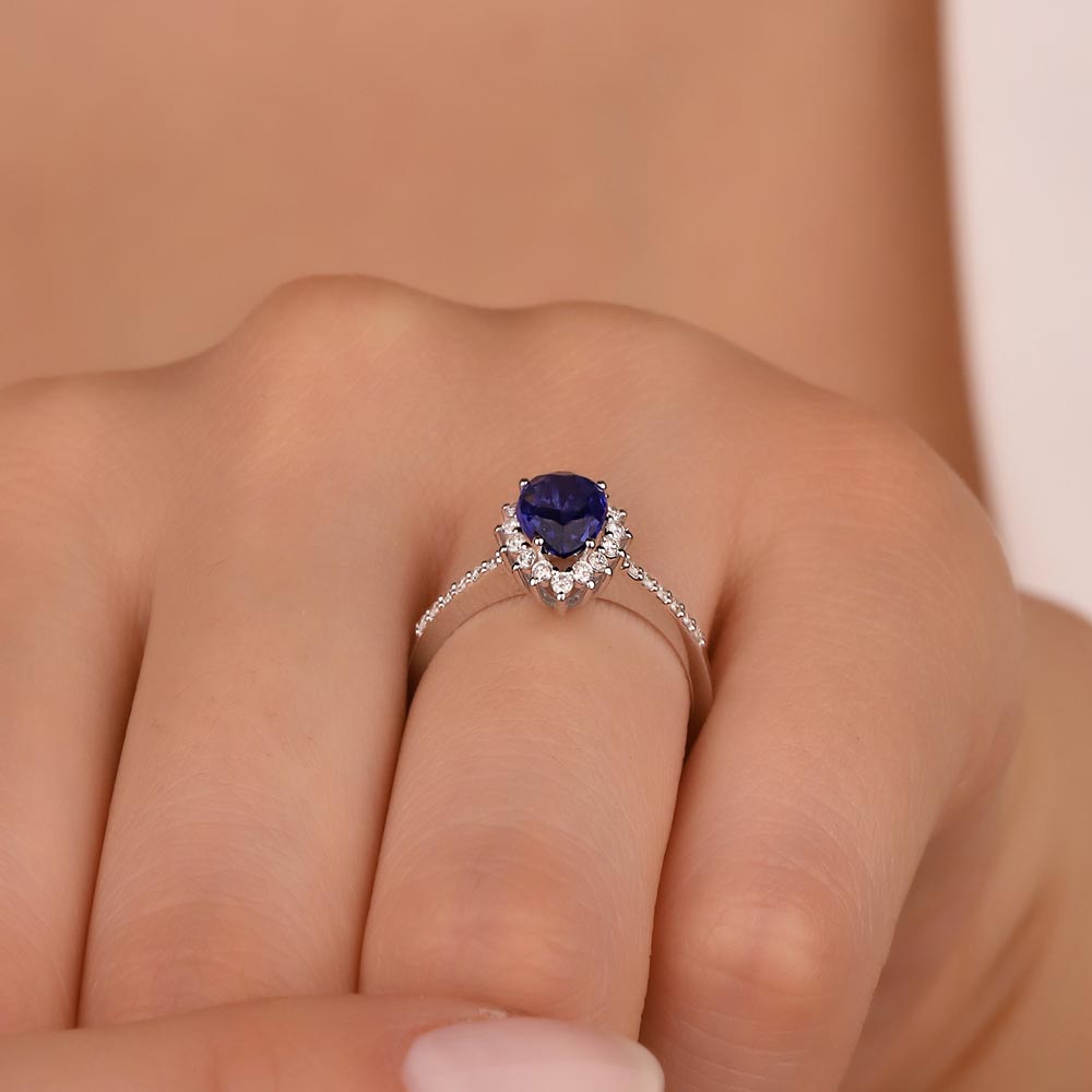0,82 Karat Laboratuvar Pırlanta Damla Royale Safir Yüzük - FP09602