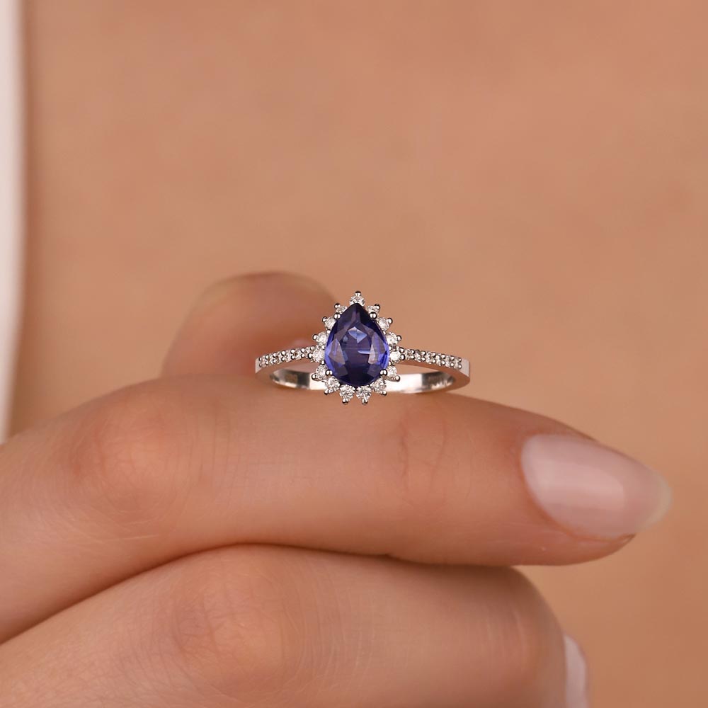 0,82 Karat Laboratuvar Pırlanta Damla Royale Safir Yüzük - FP09602