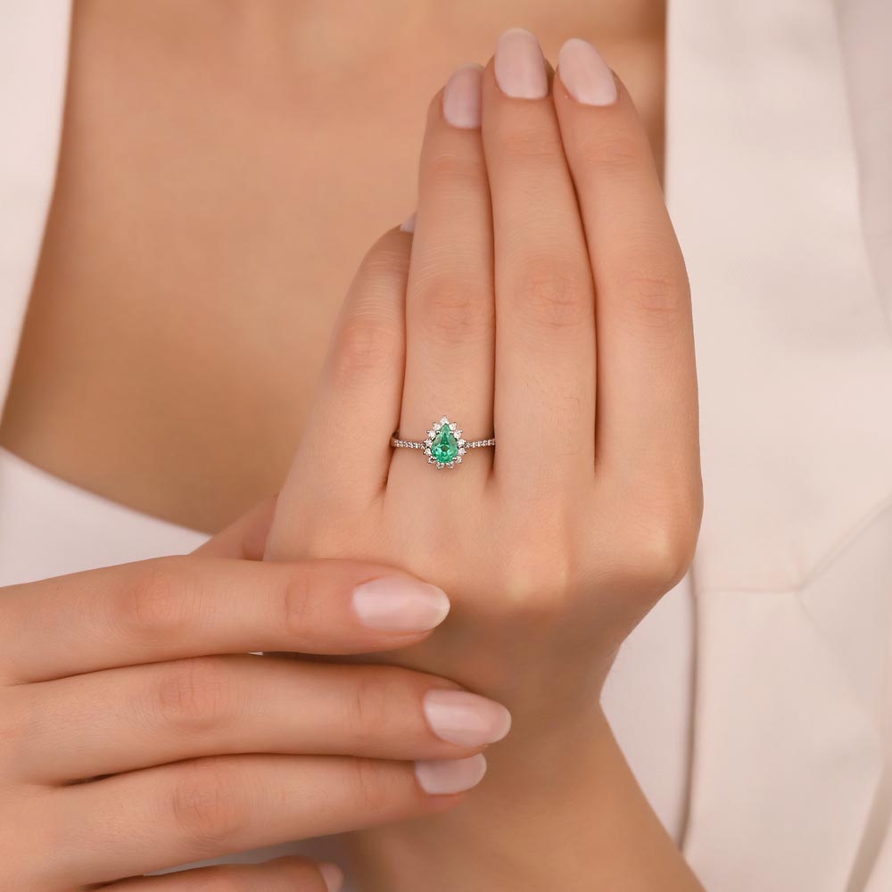 0,95 Karat Laboratuvar Pırlanta Jasmine Zümrüt Yüzük - FP10286