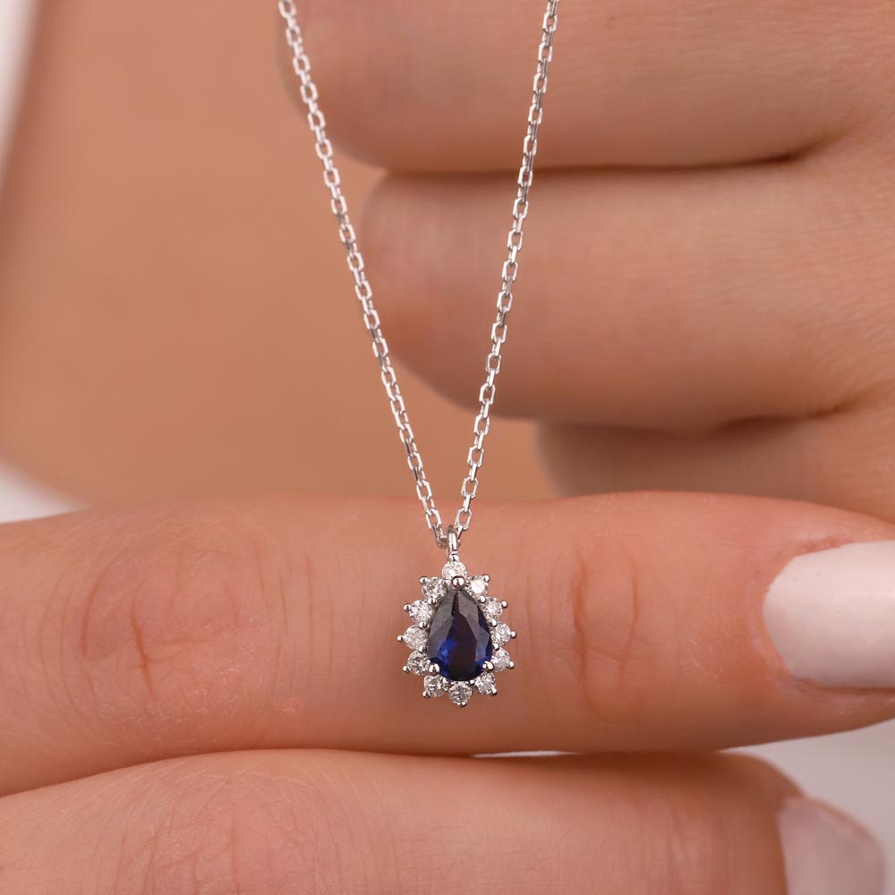 0,95 Karat Laboratuvar Pırlanta Ve Safir Kolye - FP12868
