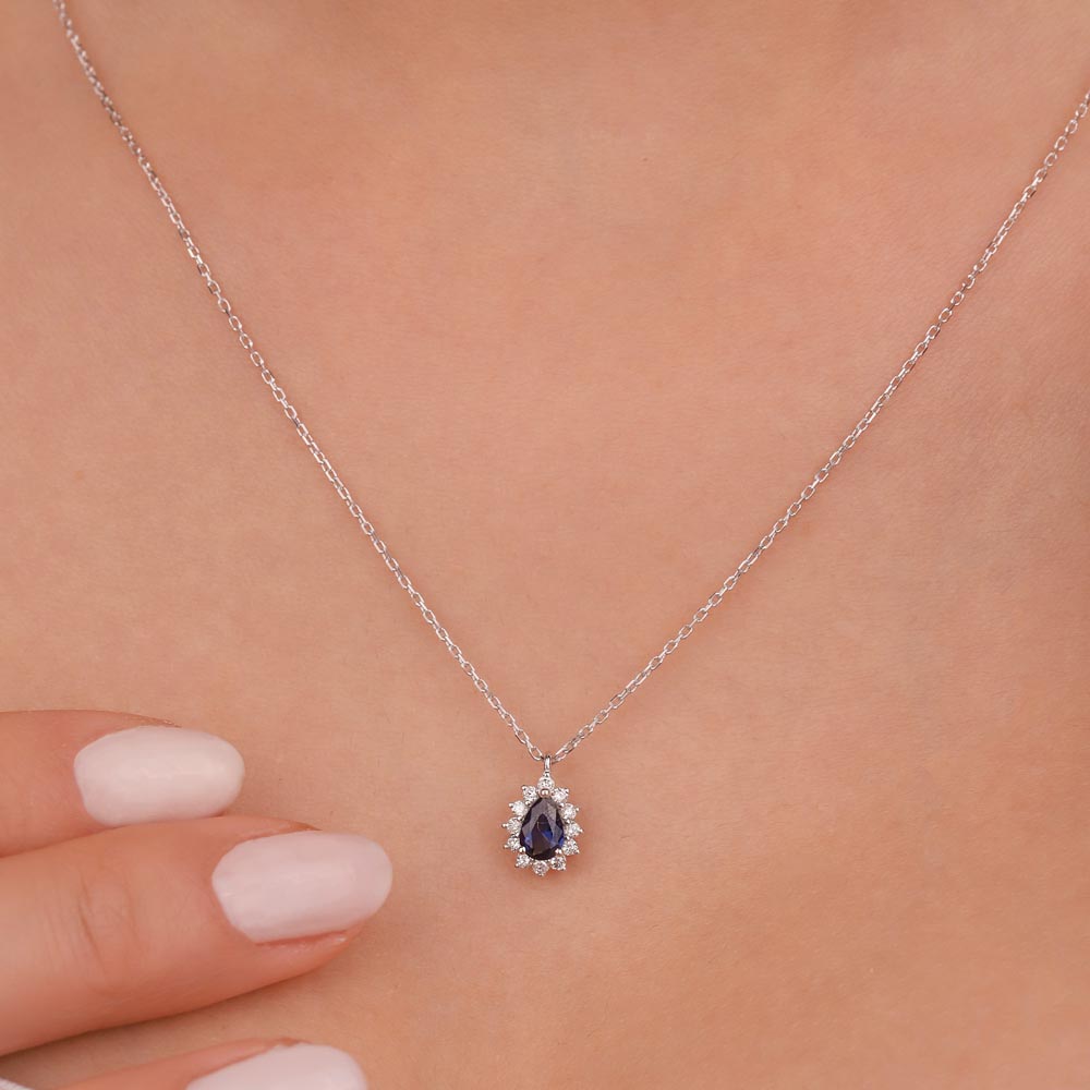 0,95 Karat Laboratuvar Pırlanta Ve Safir Kolye - FP12868