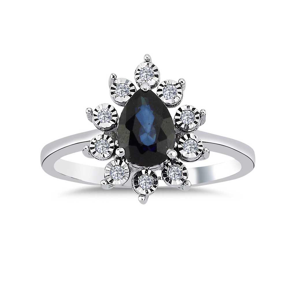 1,08 Karat Laboratuvar Pırlanta Kalem İşlemeli Damla Royale Safir Yüzük - FP02600