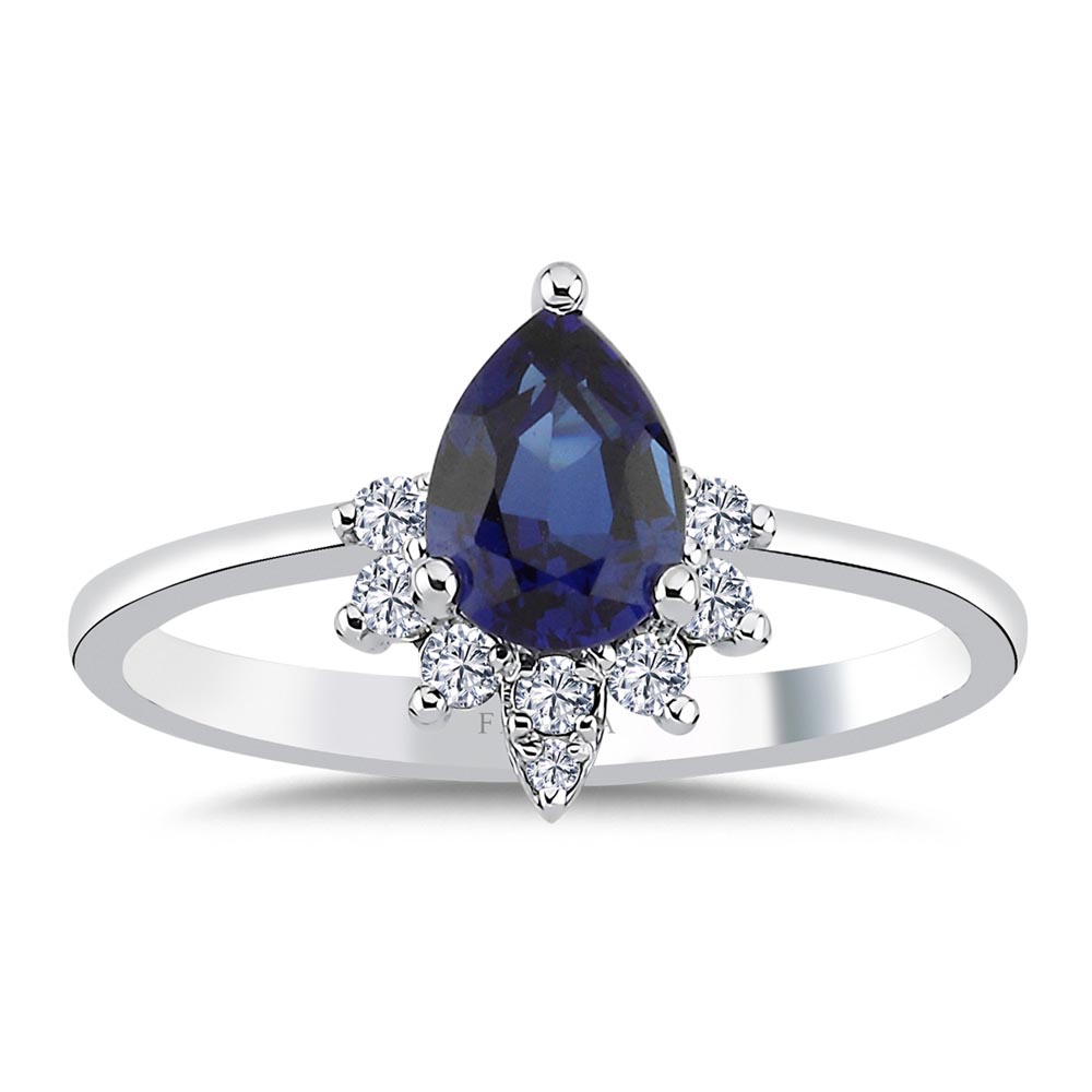 1,26 Karat Laboratuvar Pırlanta Damla Royale Safir Yüzük - FP02939
