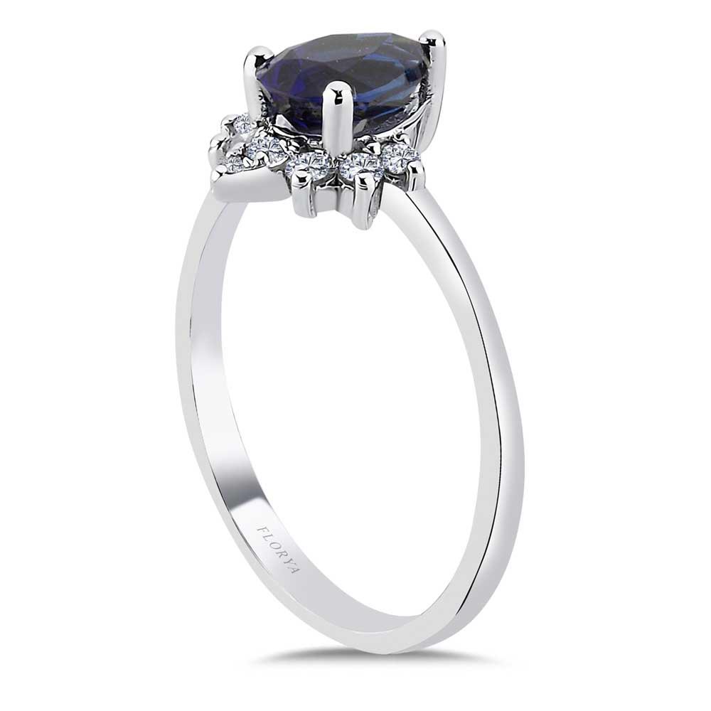 1,26 Karat Laboratuvar Pırlanta Damla Royale Safir Yüzük - FP02939