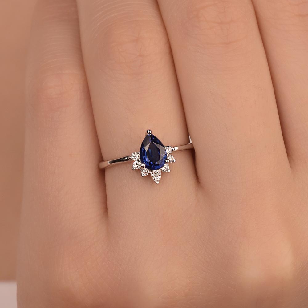 1,26 Karat Laboratuvar Pırlanta Damla Royale Safir Yüzük - FP02939
