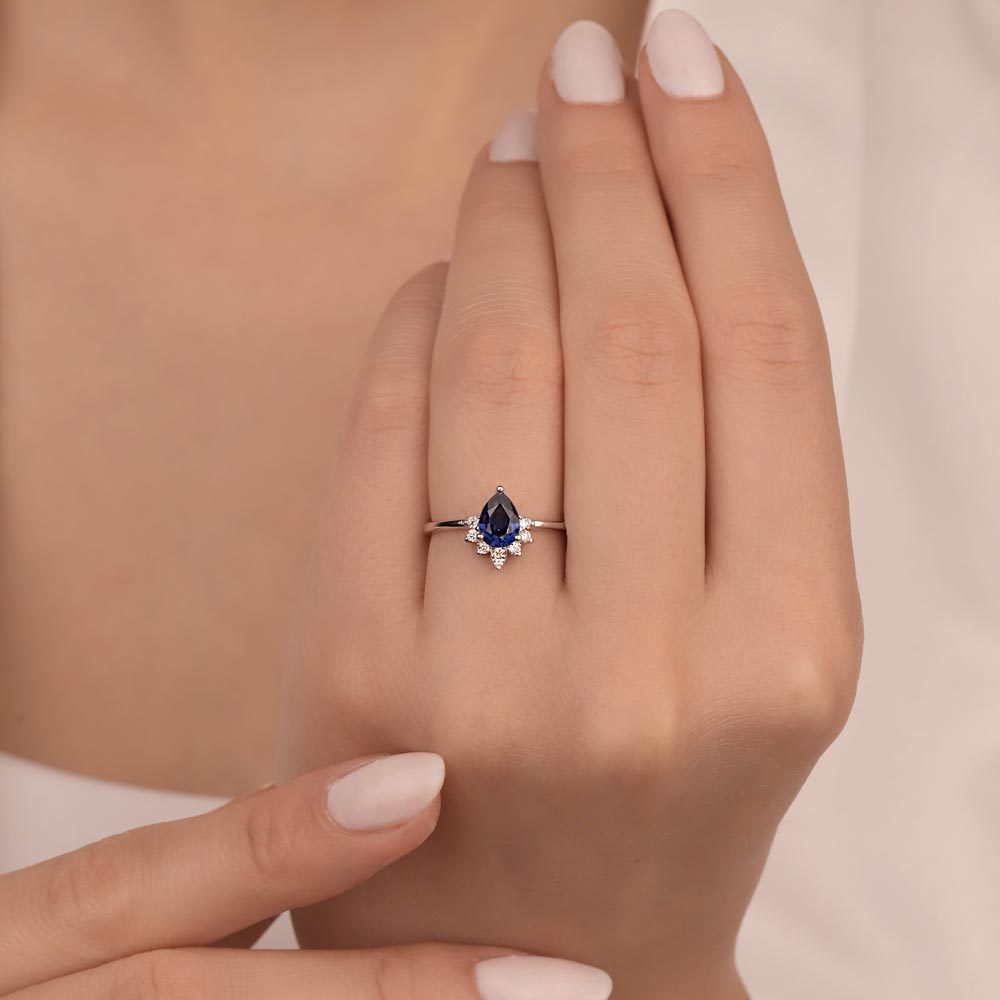 1,26 Karat Laboratuvar Pırlanta Damla Royale Safir Yüzük - FP02939