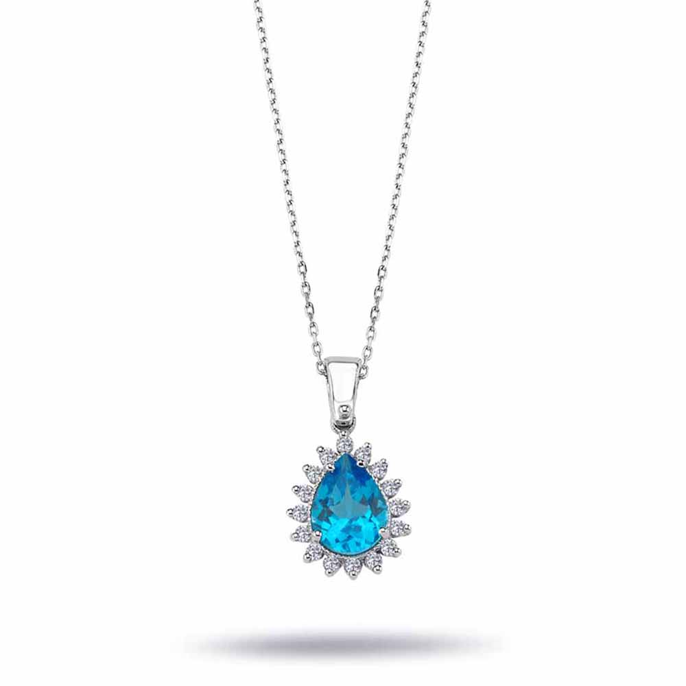 1.40 Karat Laboratuvar Pırlanta Damla London Blue Topaz Kolye - FP11681