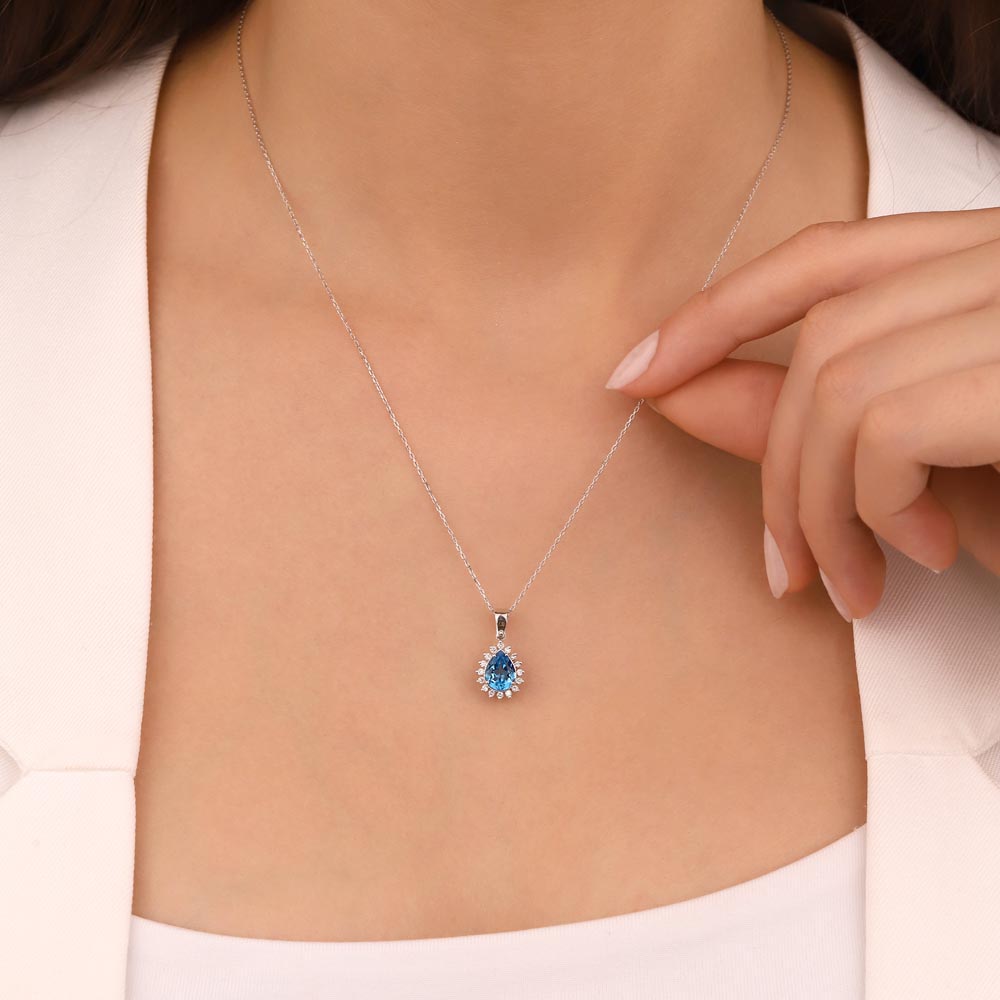 1.40 Karat Laboratuvar Pırlanta Damla London Blue Topaz Kolye - FP11681