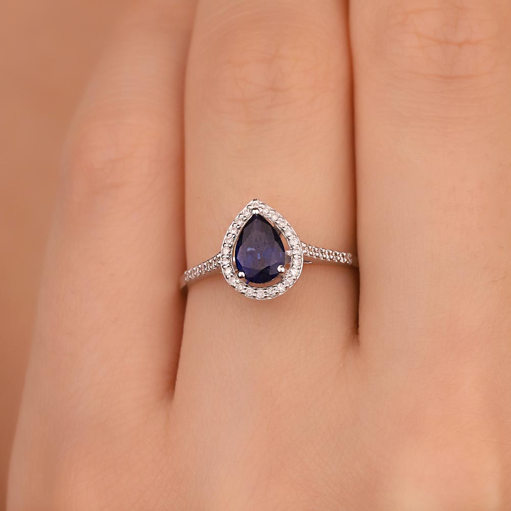1,43 Karat Laboratuvar Pırlanta Damla Royale Safir Yüzük - FP06744