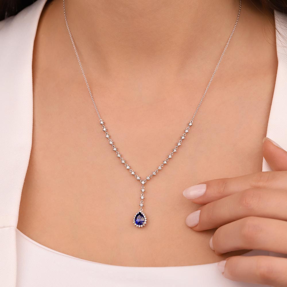 1,50 Karat Laboratuvar Pırlanta Safir Su Yolu Kolye - FP10560