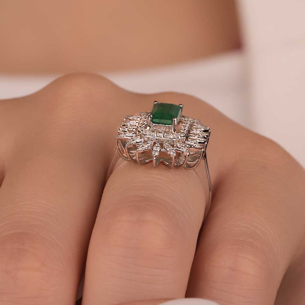 1,55 Karat Laboratuvar Pırlanta Oktagon Kesim Jasmine Zümrüt Yüzük - FP05194