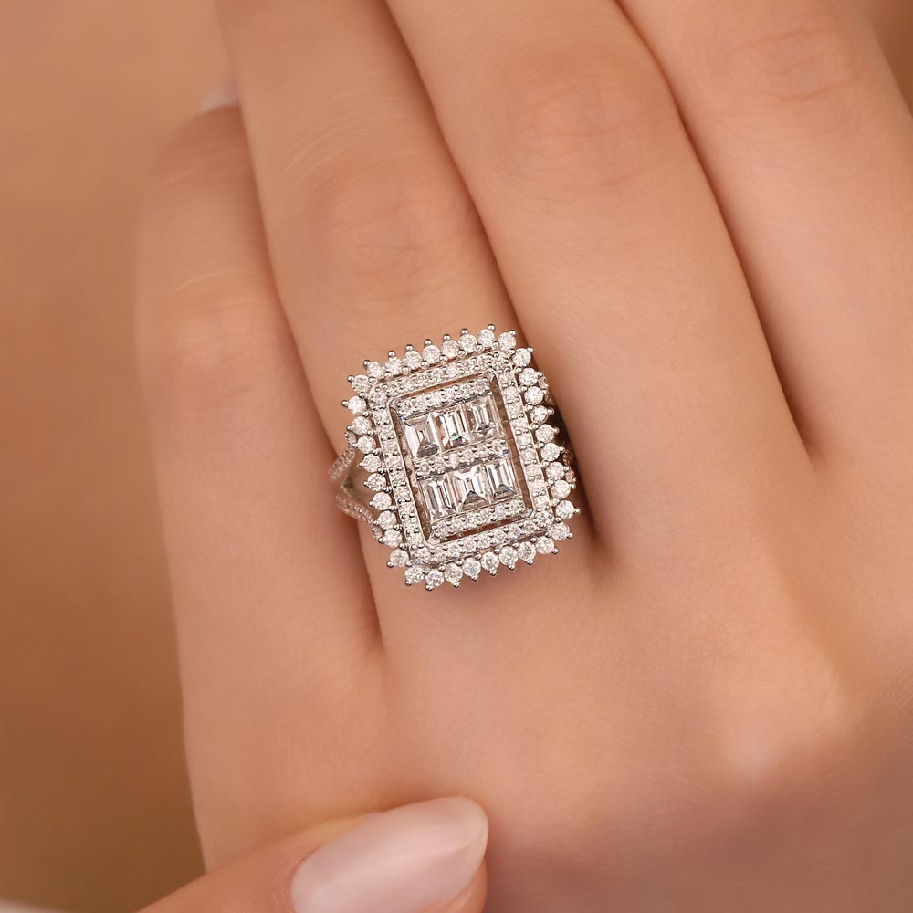 1,95 Karat Laboratuvar Pırlantalı Baget Taşlı Yüzük - FP02838