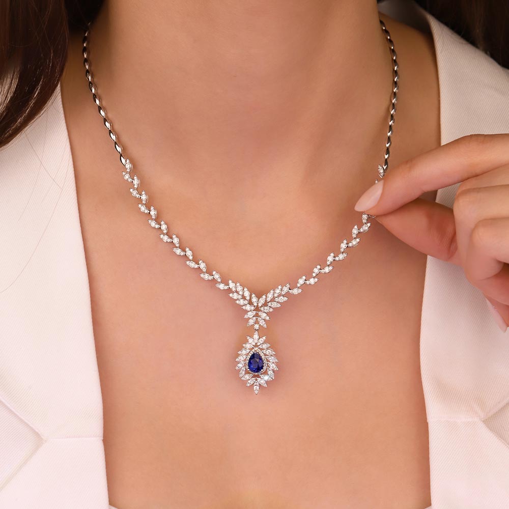 4,25 Karat Laboratuvar Pırlantalı Safir Taşlı Gerdanlık - FP03289