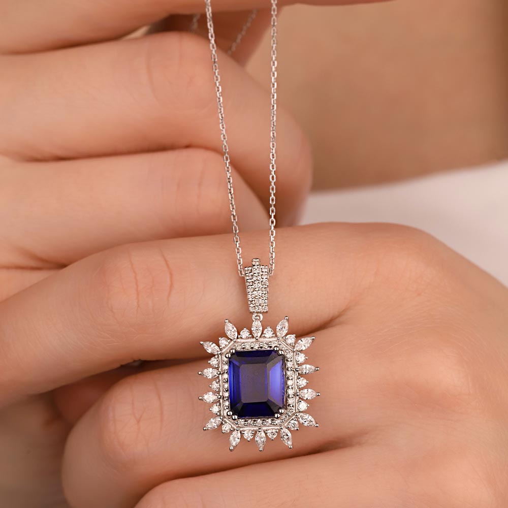 7,00 Karat Laboratuvar Pırlanta Özel Tasarım Safir Kolye - FP04538