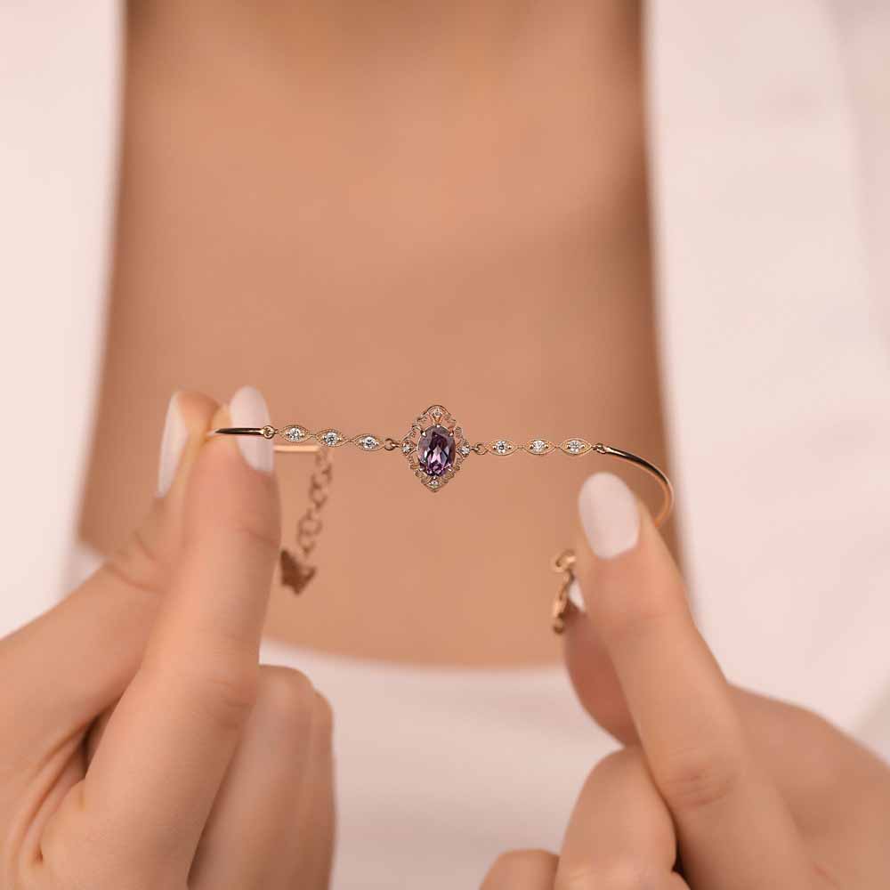 Özel Tasarım Bileklikler Laboratuvar Pırlanta Vintage Alexandrite Hediyelik Bileklik - FP05965