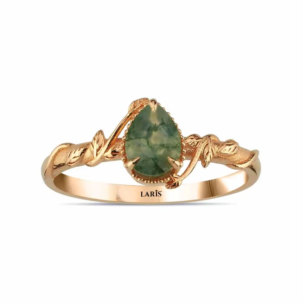 0,62 Karat Damla Moss Agate Damla Taşlı Yüzük