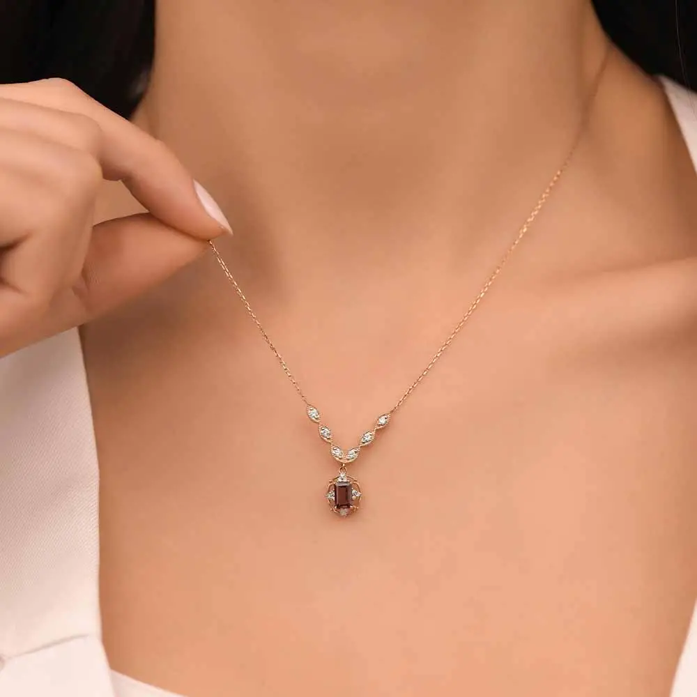 1,05 Karat Pırlanta Vintage Rhodolite Kolye