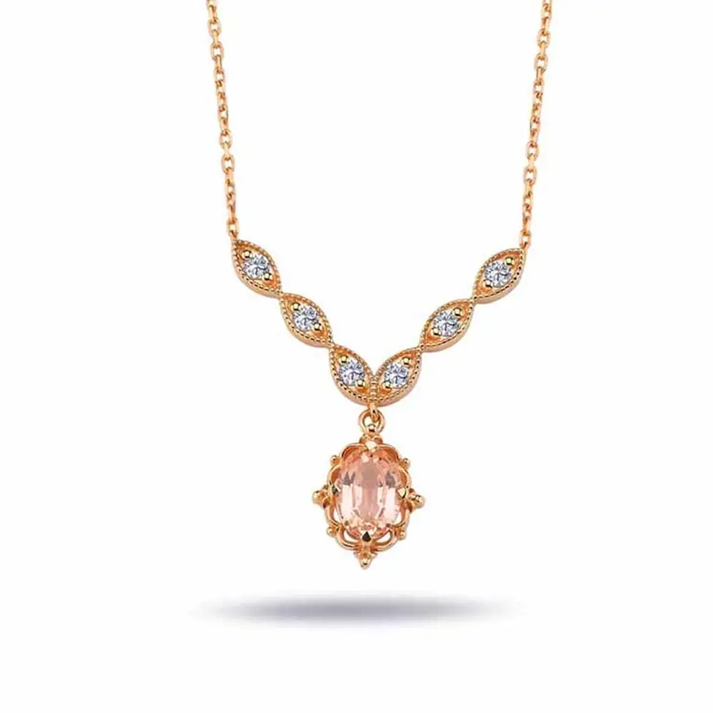 1,10 Karat Pırlanta ve Morganite Vintage Kolye