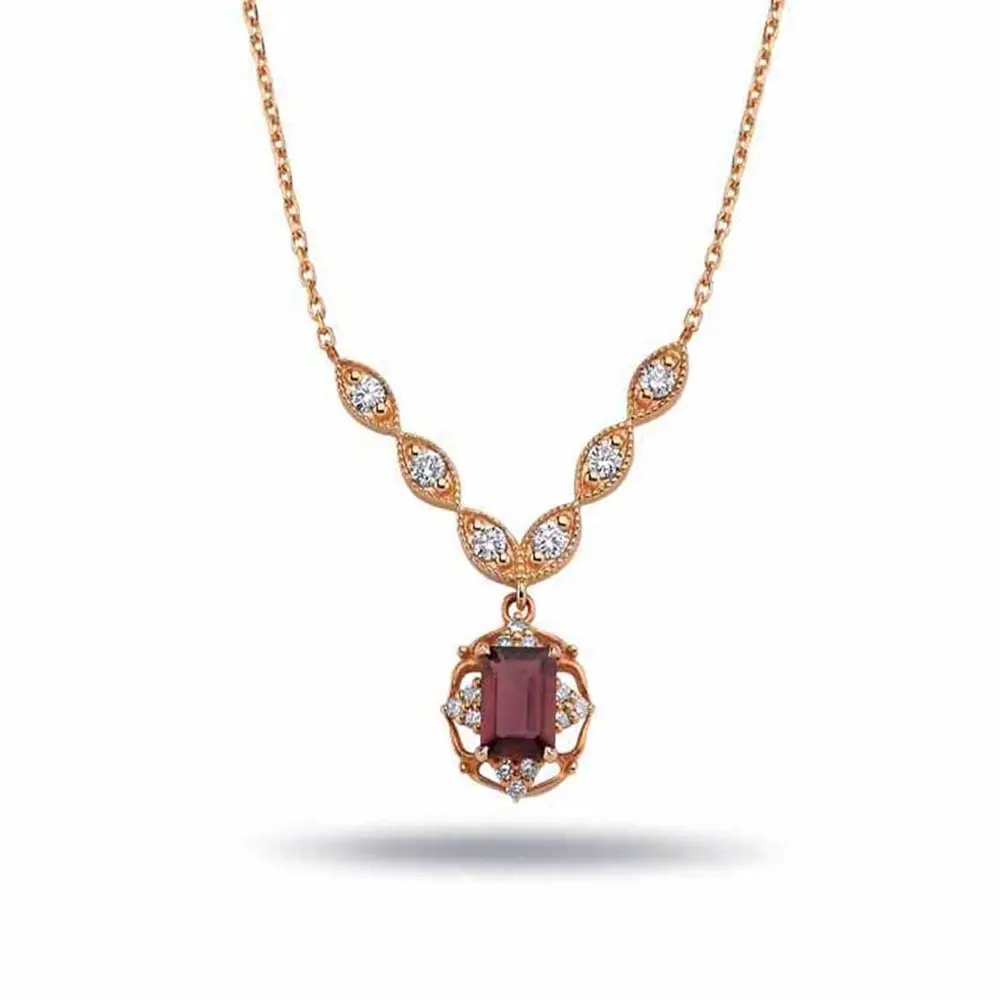 1,05 Karat Pırlanta Vintage Rhodolite Kolye