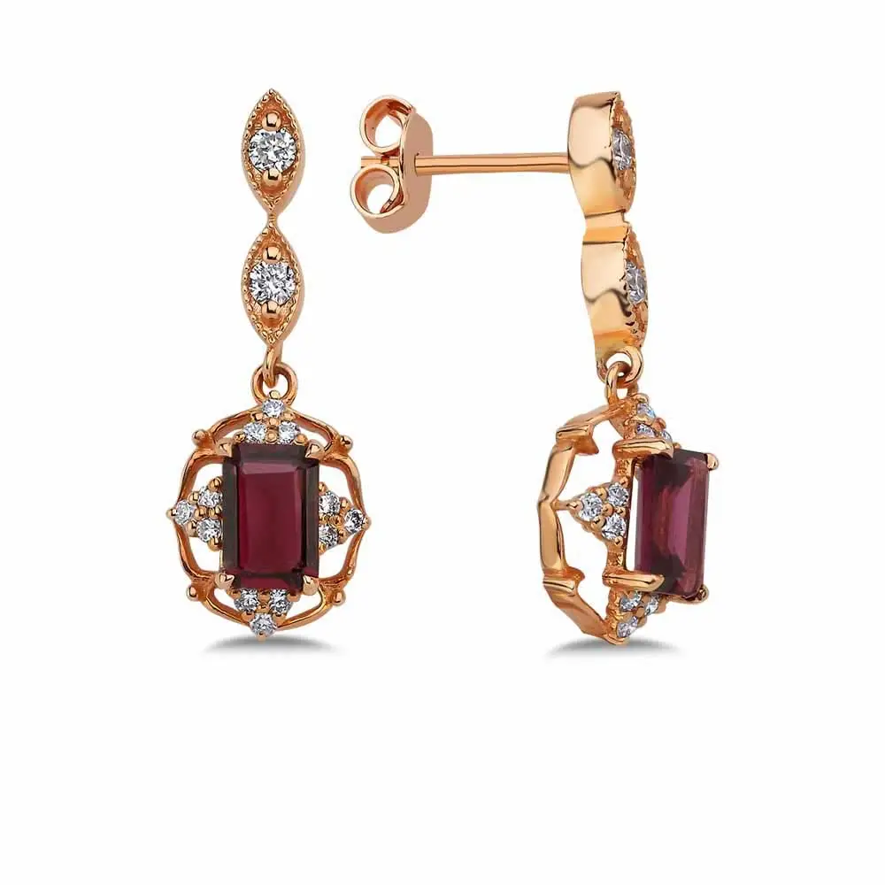 1,68 Karat Pırlanta Vintage Rhodolite Küpe