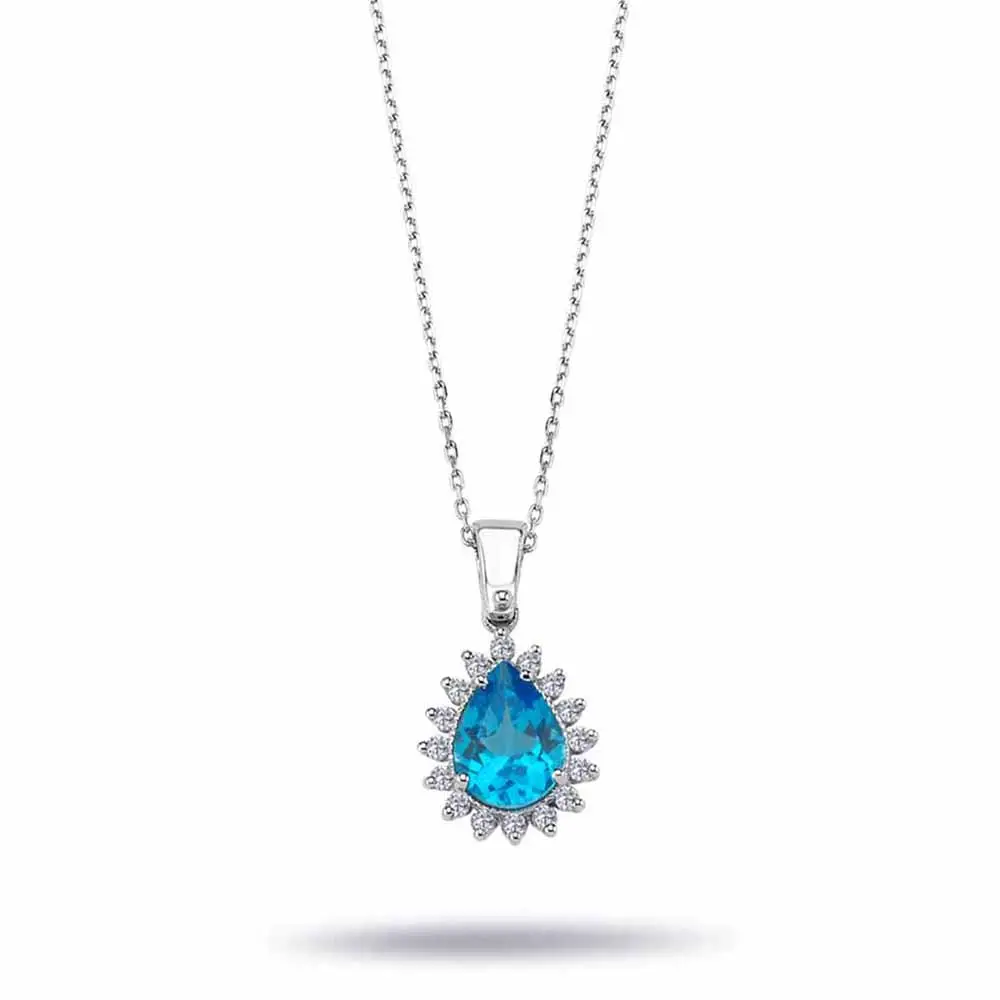 1,11 Karat Pırlanta Blue Topaz Taşlı Kolye