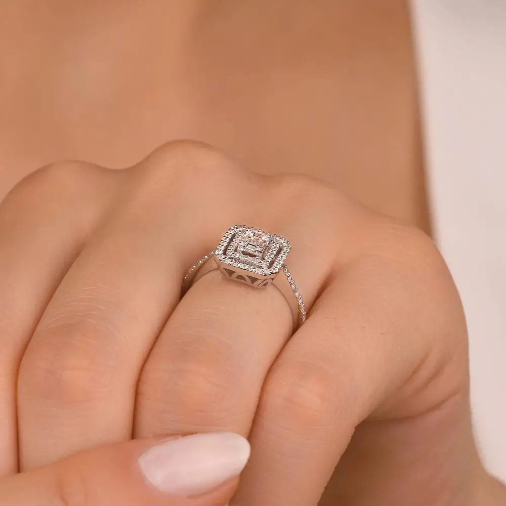 0,47 ct Çift Sıra Pırlantalı baget Yüzük