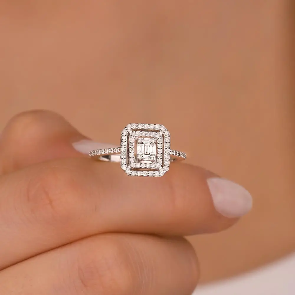 0,47 ct Çift Sıra Pırlantalı baget Yüzük