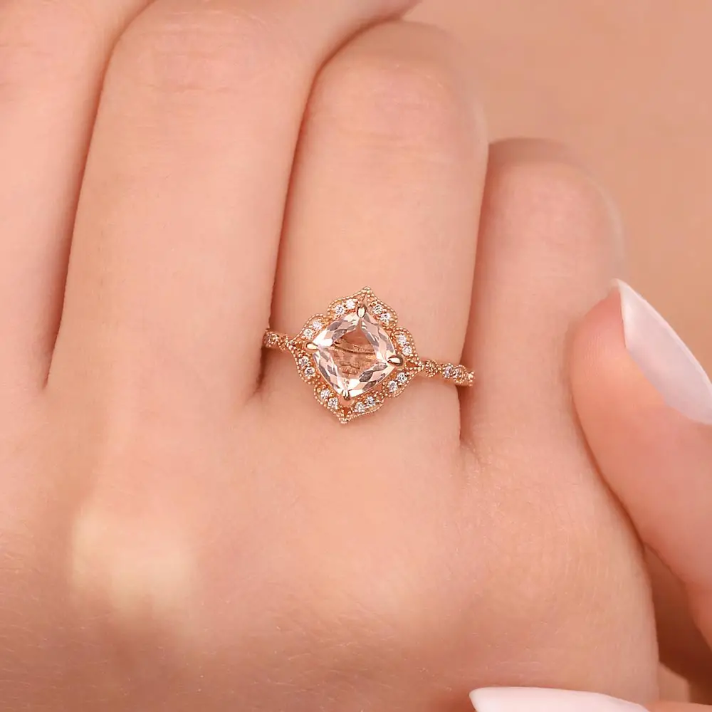 1,27 Karat Pırlantalı Morganite Vintage Yüzük